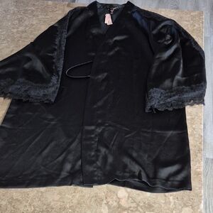 Victoria's Secret Black Satin Robe with Lace Accents